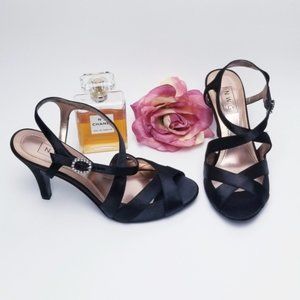 Black Satin Heels Cross Strap by David Bridal